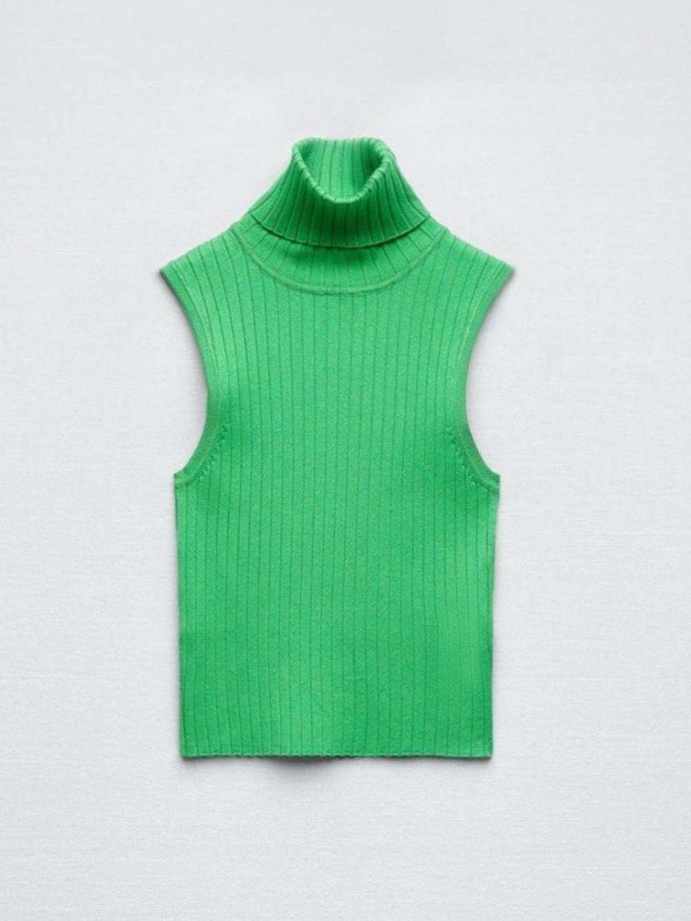 ZARA Sleeveless Ribbed Turtleneck Sweater Tank in Green